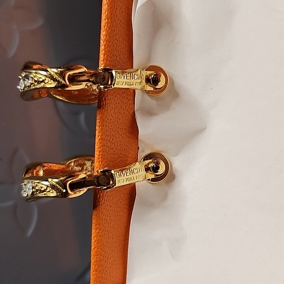 Vintage Givenchy Polished Gold- Plated Clear Crystal Earrings - Picture 5 of 8